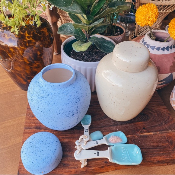Vintage Speckled Blue Vase + Cover Lidded Jar - Picture 4 of 9